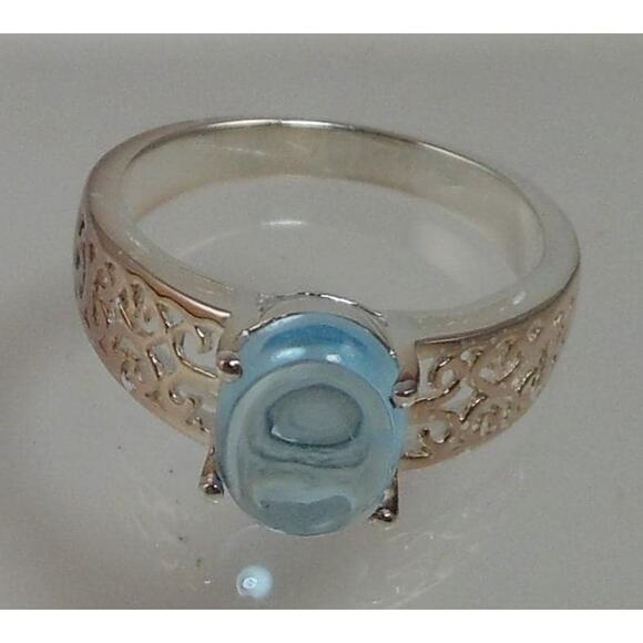 Elegant Sterling Silver Filigree Ring with Blue Topaz Gemstone - Vintage Size 7 - Picture 2 of 10
